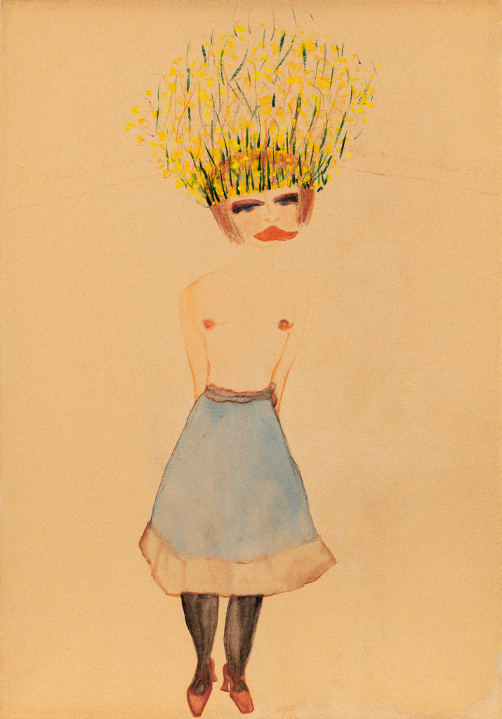 Carol Rama I due Pini (Appassionata) (La signora Macor), 1939 Watercolor, tempera, and coloured pencil on paper 33,7 × 23,6 cm Private collection Photo: Pino Dell’Aquila © 2025, Archivio Carol Rama, Torino