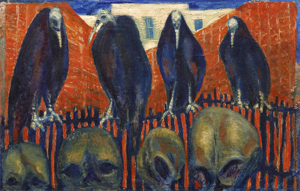 Ил. 32. А.Ф. Микули. Хара-Хото. Черные вороны. 1910-е – начало 1920-х. Картон, масло. 27,7×42,7. Собрание Романа Бабичева, Москва