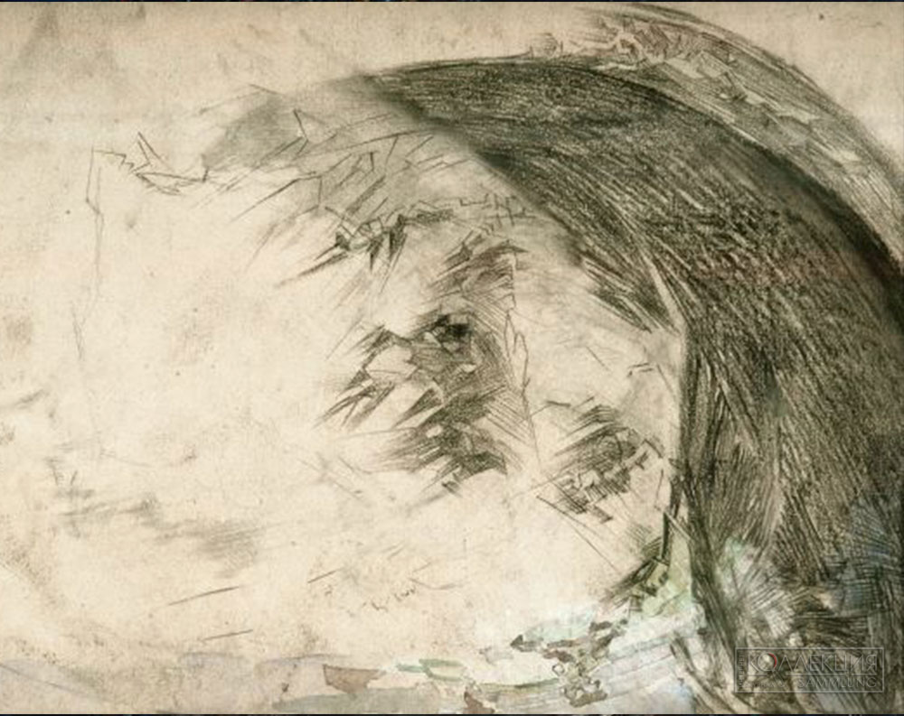 Врубель Михаил Александрович (1856-1910). Раковина. Бумага, чёрный и графитный. карандаши, акварель, белила. 22,9 × 34,8 (в свету).