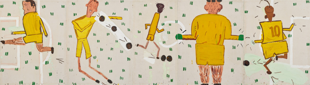Rose Wylie Yellow Strip, 2006 Oil on canvas 183 × 777 cm, five parts Photo Jack Hems © Rose Wylie, courtesy the artist and David Zwirner.jpg