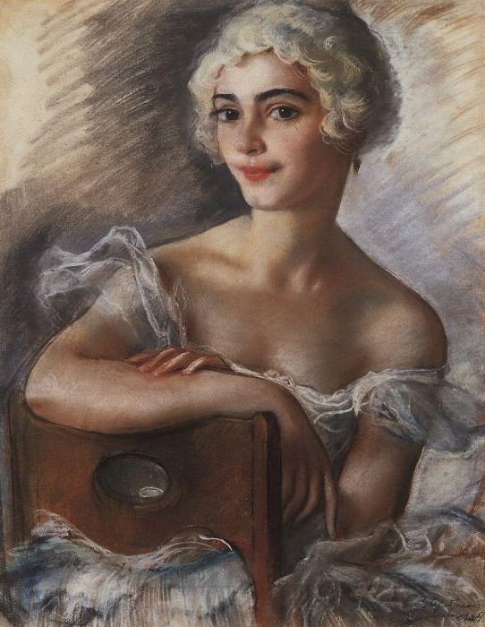 З.Е. Серебрякова. Портрет Е.Н. Гейденрейх в белом парике. 1924