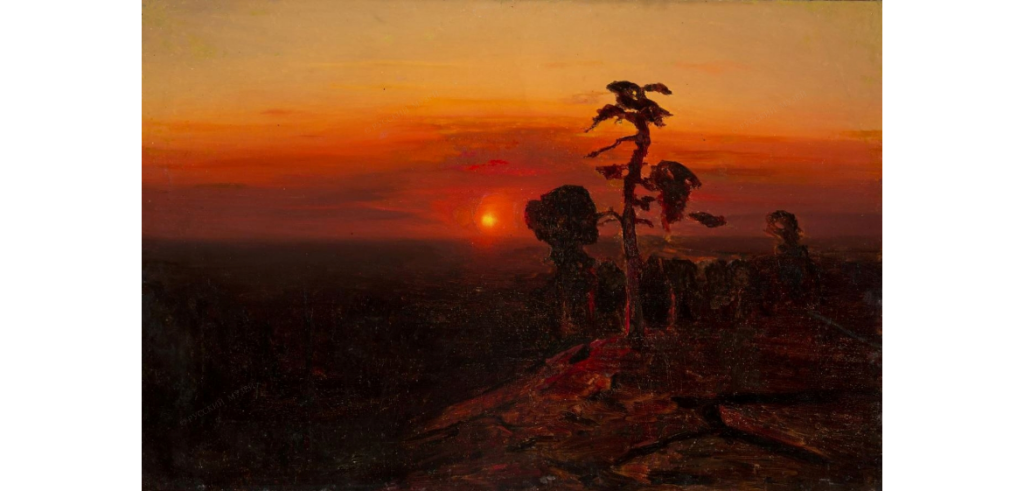 Куинджи А.И. Закат над сосновым лесом. 1900-е. Бумага на холсте, масло. 38,7 х 58,5. ГРМ.png