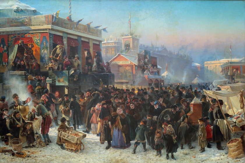 Маковский К.Е. Народное гулянье во время масленицы на Адмиралтейской площади в Петербурге. 1869.png
