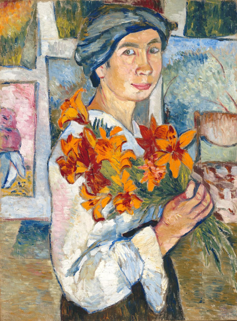 Н.С. Гончарова. Автопортрет с жёлтыми лилиями. 1907-1908. ГТГ