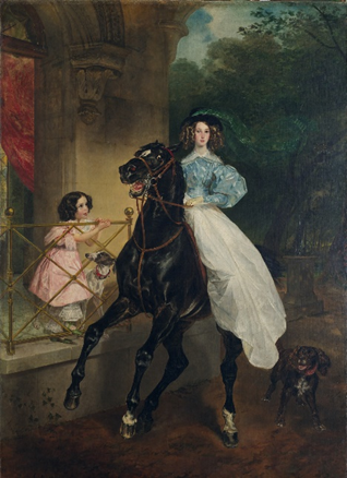 К.Брюллов. Всадница. (портрет воспитанниц графини Ю.П.Самойловой – Джованнины и Амацилии). 1832.