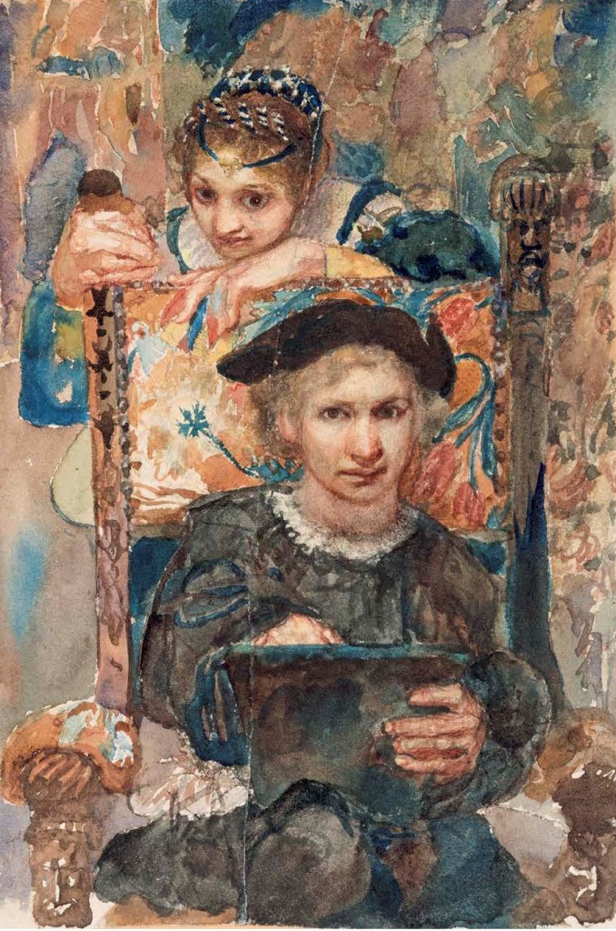 М.А. Врубель. Гамлет и Офелия. Конец 1883 — начало 1884. Первоначальный эскиз-вариант одноименной картины (1884, ГРМ). Бумага на картоне, акварель. 24,4 × 16,7 © ГРМ