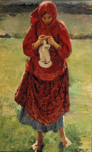 Ф.А. Малявин «Крестьянская девушка с чулком»