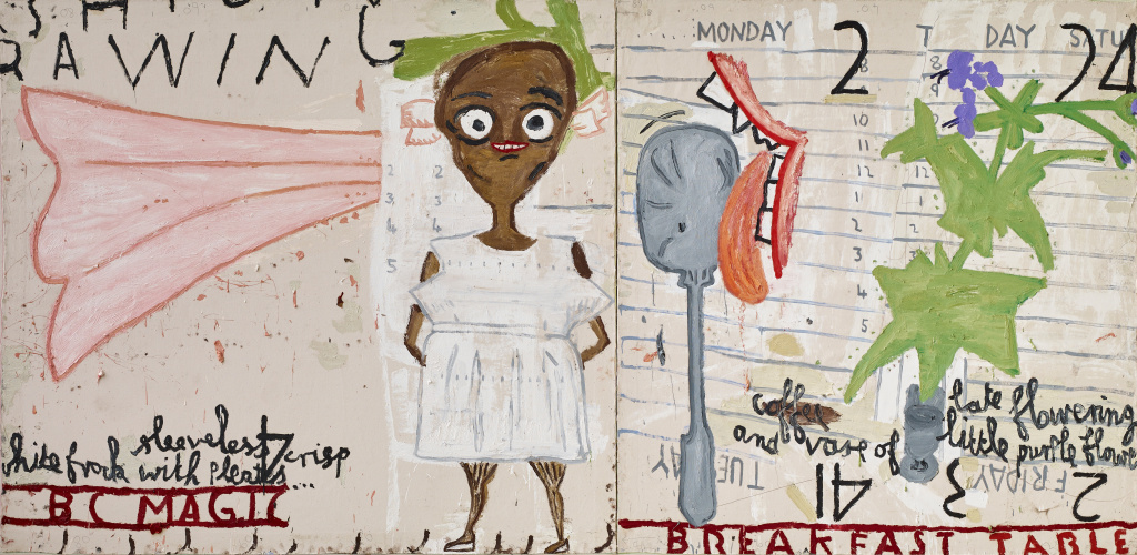 Rose Wylie Bagdad Café (Film Notes), 2015 Oil on canvas 182 × 372 cm, two parts British Council Collection Photo Soon-Hak Kwon © Rose Wylie, courtesy the artist Photograph courtesy of Jari Lager.jpg