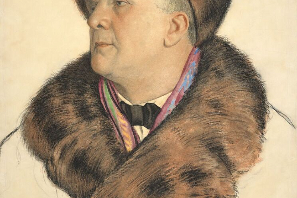 Кустодиев Б.М. Портрет Ф.И. Шаляпина. Бумага, акварель, гуашь, уголь. 65x46,5. ГТГ