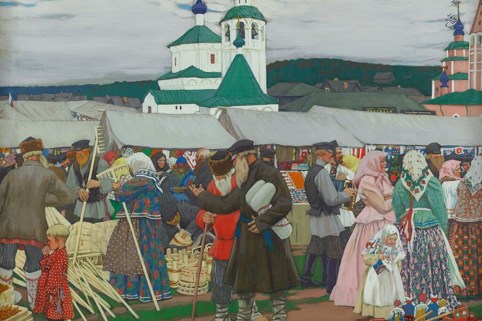 Кустодиев Б.М. Ярмарка. 1906. Бумага на картоне, темпера. 66,5x88,5. ГТГ